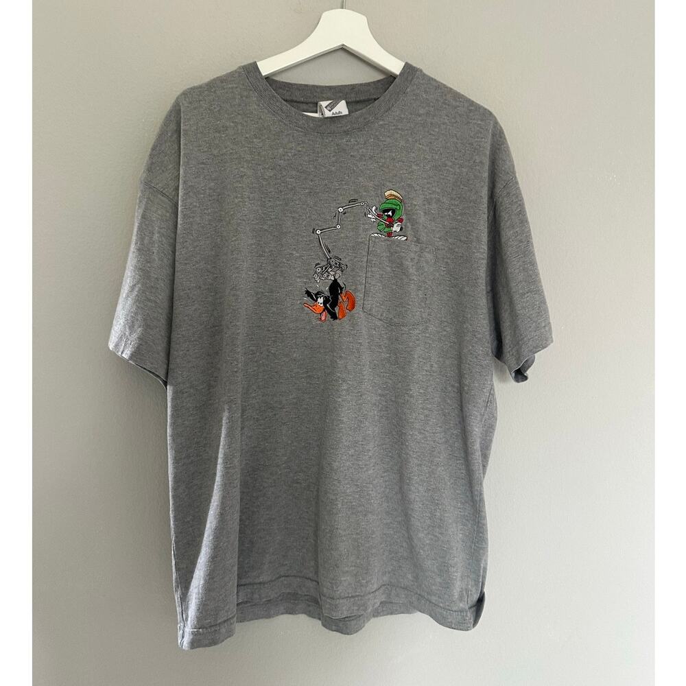 Vintage Marvin the Martian and Daffy Duck Embroidered Pocket Tee size XL